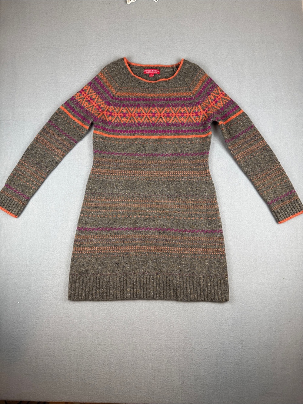 Krimson Klover Tweedy Fair Isle Knit Sweater Dress with Orange and Pink 
Size: M